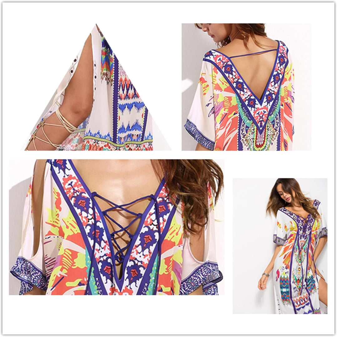 Merciy Boho Damen Strandponcho Sommer Kleid Überwurf Kaftan Strandkleid Bikini Tunika Cover Up (Misc
