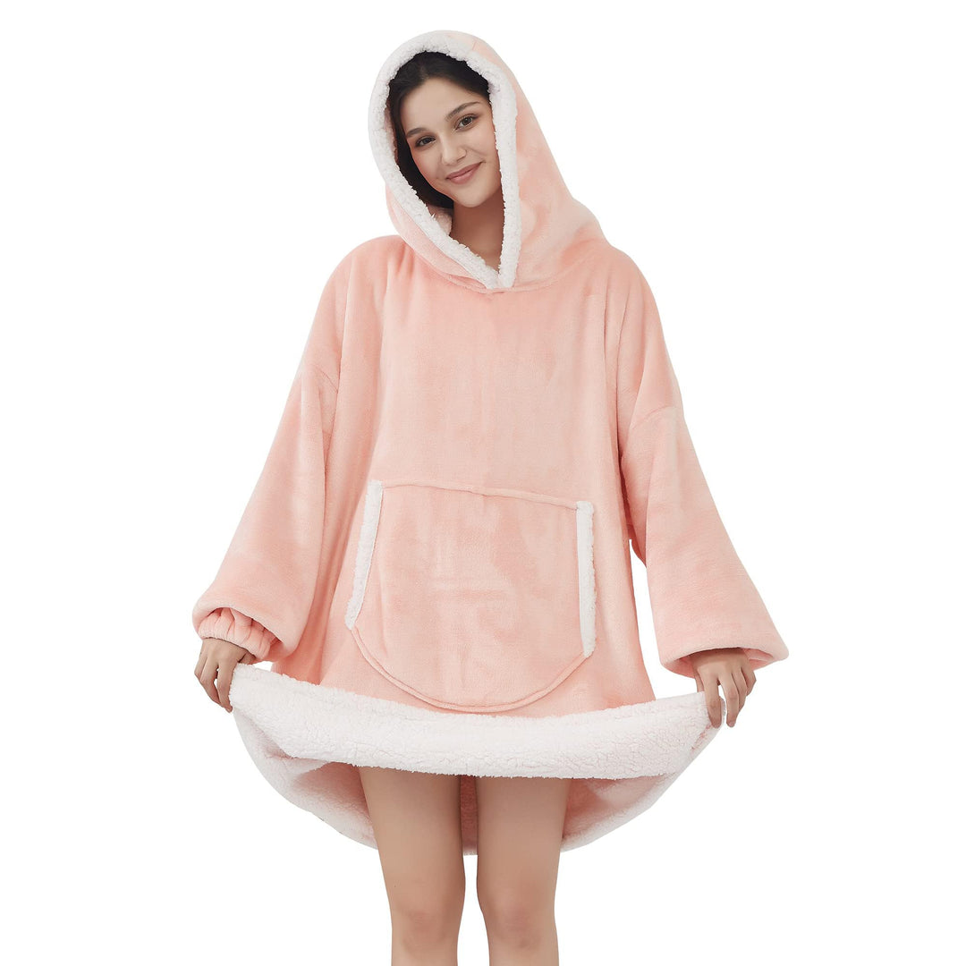 softan Hoodie Sweatshirt Decke Robe, Grosser Sherpa Plüschpullover mit übergrossen Taschen,Super Wei