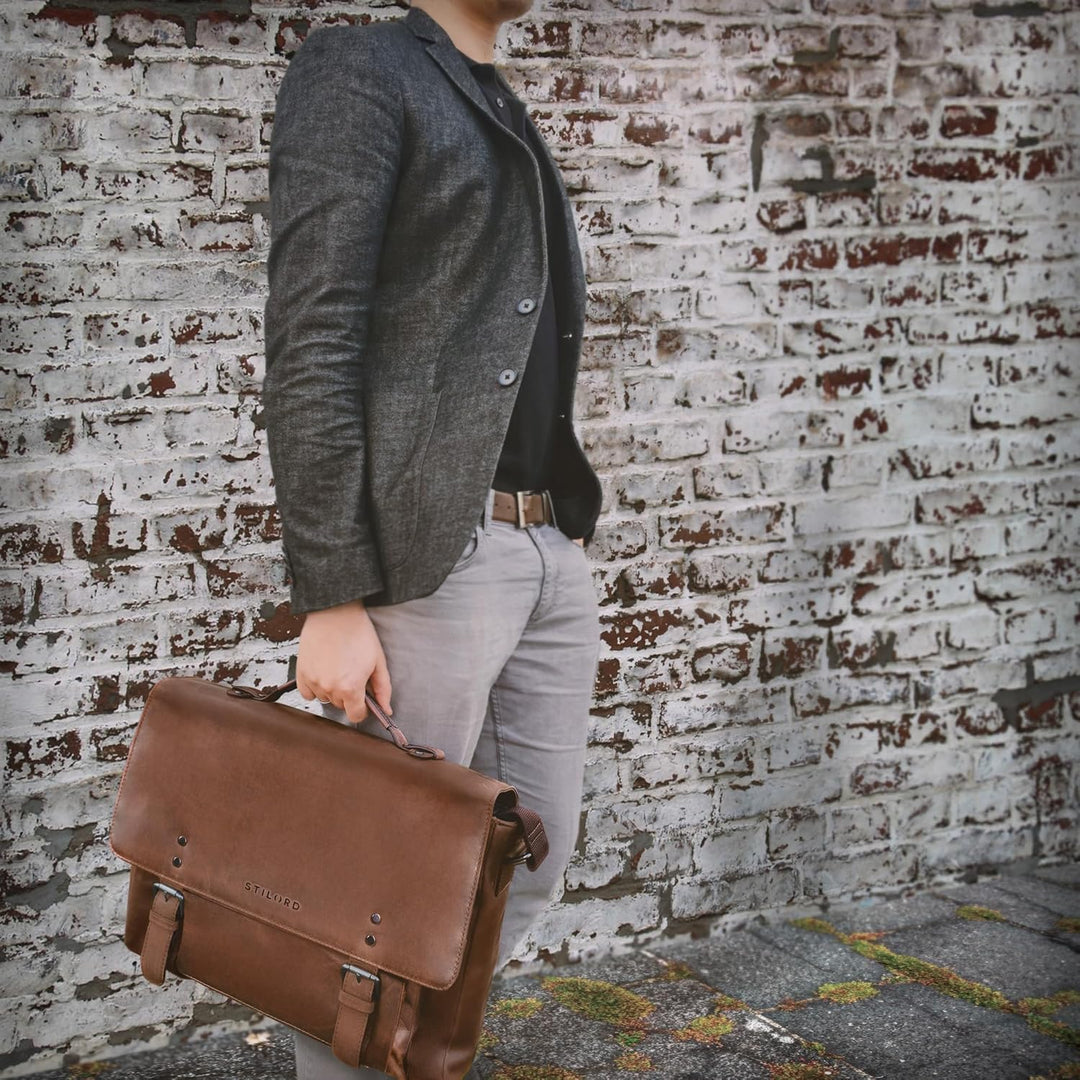 STILORD 'Alfred' Vintage Leder Aktentasche aufsteckbar XL gross Laptoptasche 17 Zoll Lehrertasche Do
