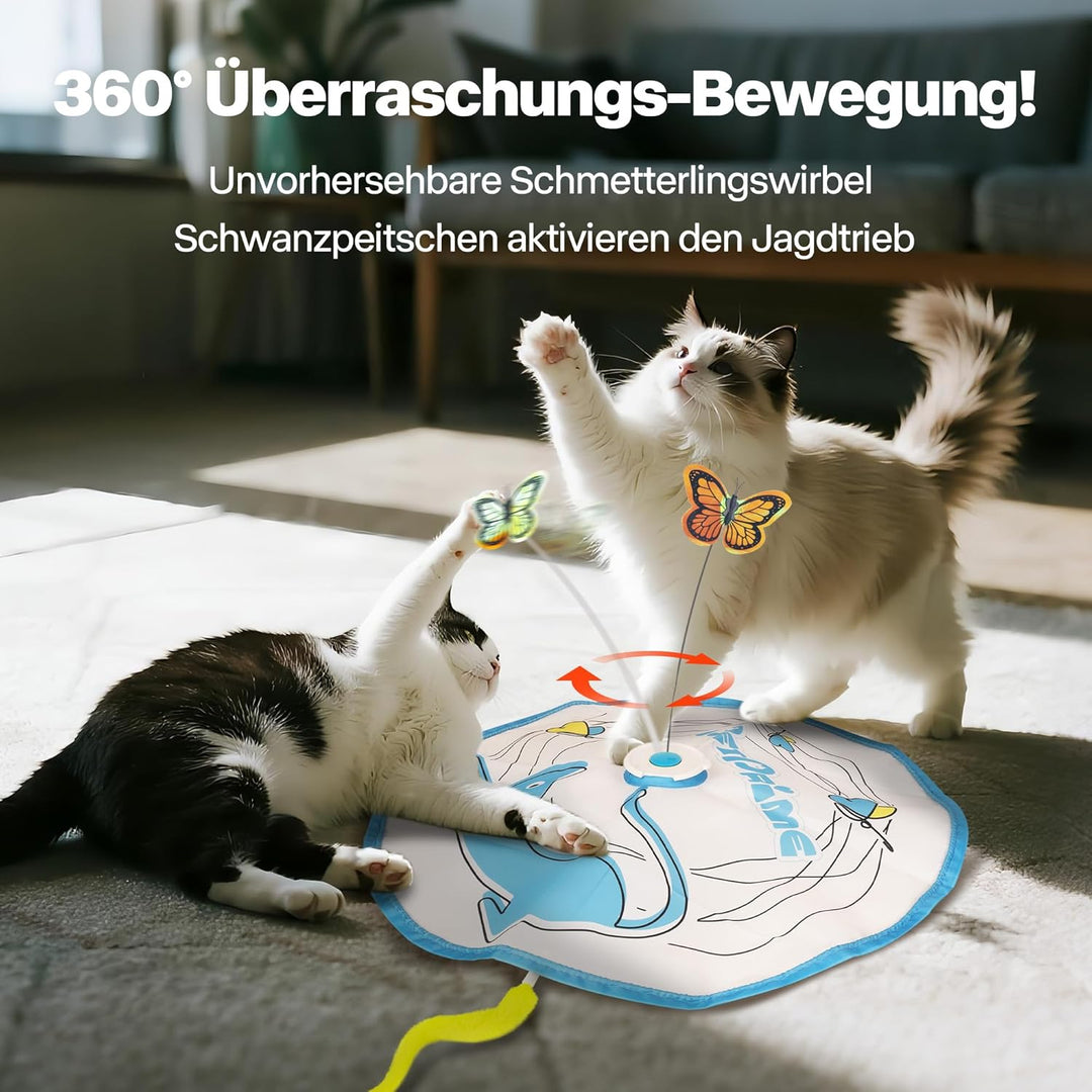 Pet Prime Interaktives Katzen Spielzeug mit Rotierendem Schmetterling & Federangel Automatisches Bew