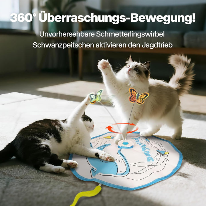 Pet Prime Interaktives Katzen Spielzeug mit Rotierendem Schmetterling & Federangel Automatisches Bew