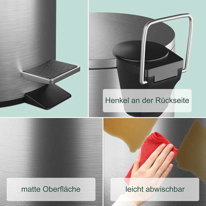Relaxdays Kosmetikeimer, 3 Liter, Absenkautomatik, entnehmbarer Inneneimer, Edelstahl, Bad Mülleimer