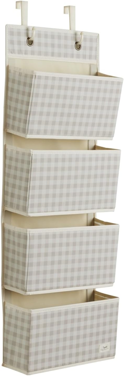 3 Sprouts - Hängeorganizer Tür Organizer - Ideal für Ordnung im Bad und Kinderzimmer - Gingham Beige