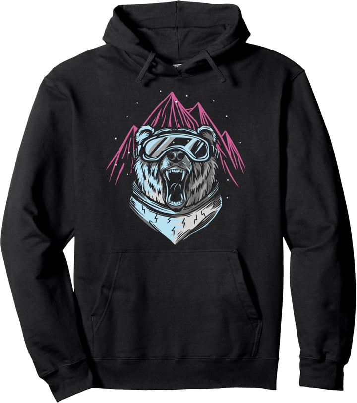 Cooler Bär Berge Schnee Tier Ski Skifahrer Sport Schnee Pullover Hoodie
