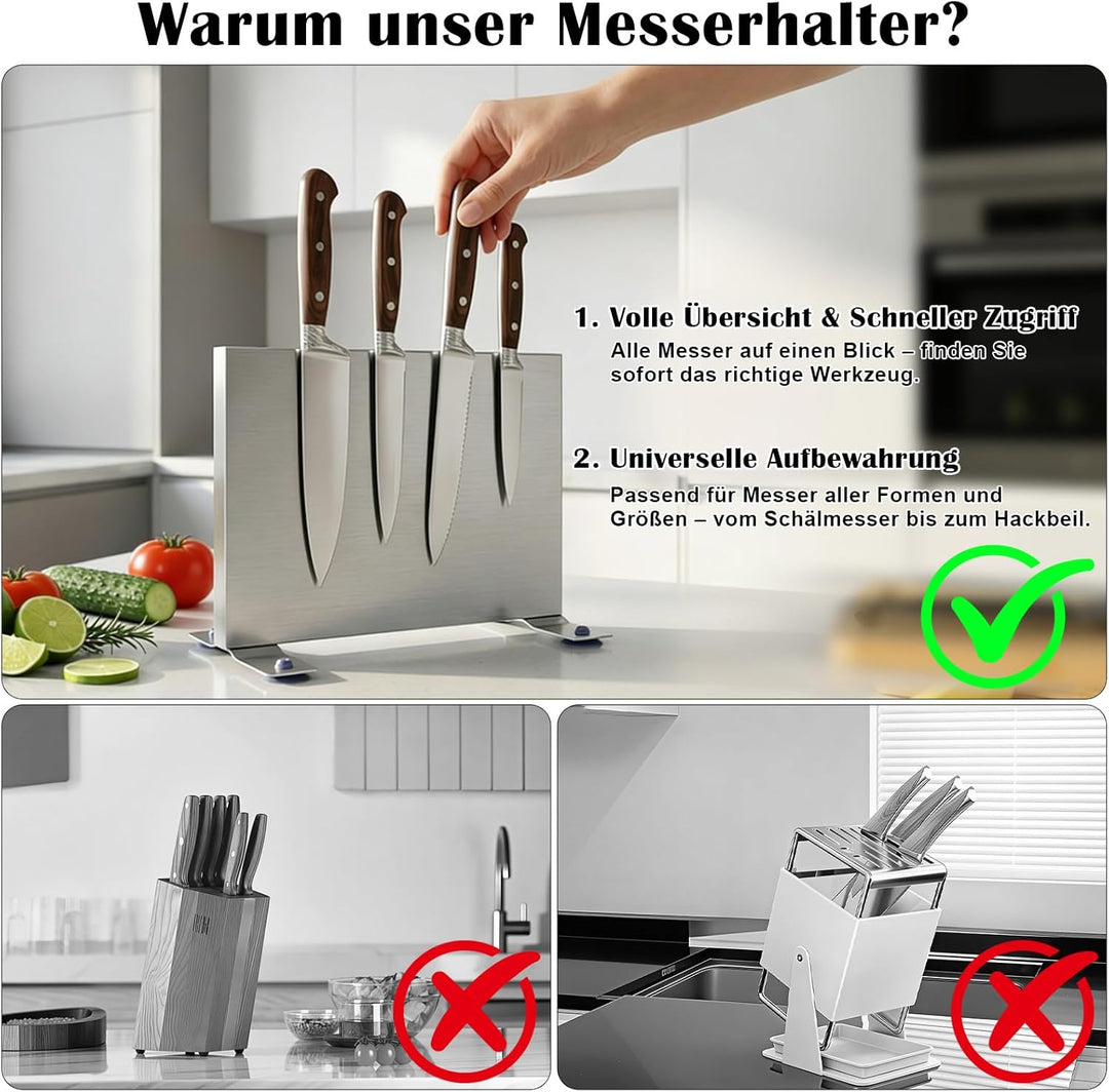 Messerblock Magnetisch ohne Messer, 30cm Magnetischer Messerblock aus 304 Edelstahl, Beidseitig Star