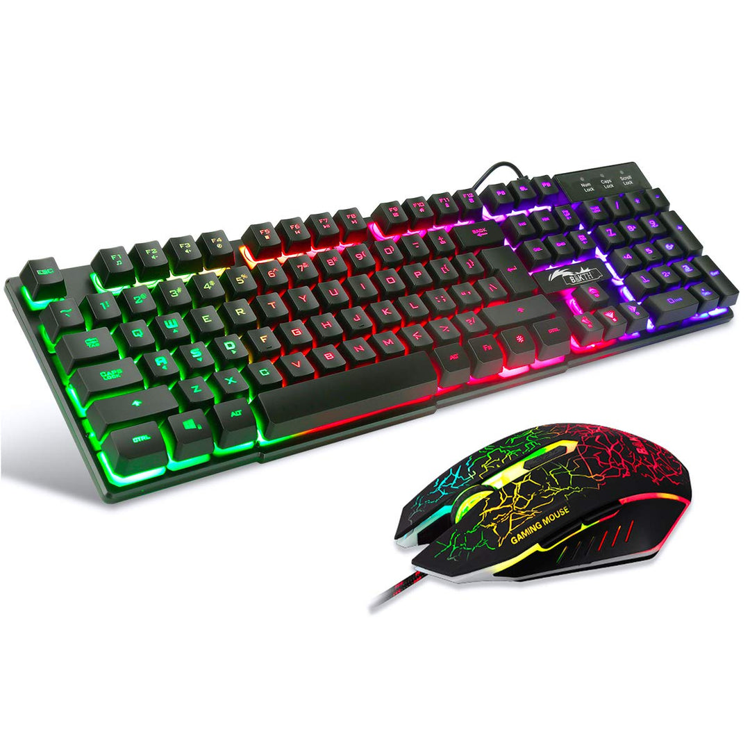 BAKTH Gaming Tastatur und Maus Set, LED Hintergrundbeleuchtung QWERTZ DE Layout, Regenbogen Farben B