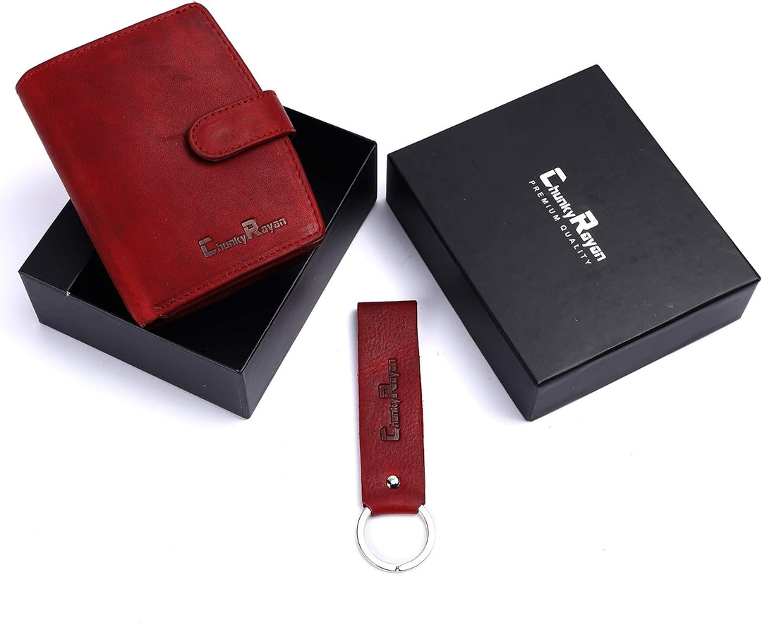 Echtleder Damen Geldbörse Hochwertig Vintage RFID Schutz inklusive Leder Schlüsselanhänger GB-17 Red