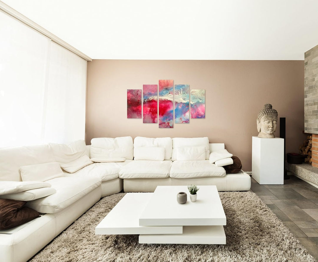 Sinus Art Wandbild 5 teilig Breite 150cm x Höhe 100cm Handgemaltes buntes Aquarell auf Leinwand für