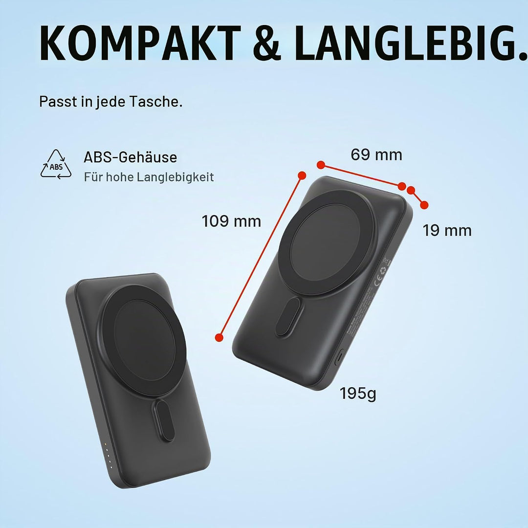 Classic Powerbank 10.000 mAh Rot – 22,5 W Schnelllade-Powerbank mit PD 20W, 15W Wireless Charging, U