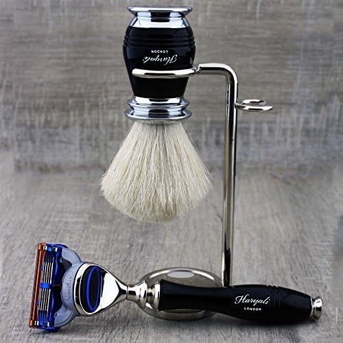 Haryali London Black Herren-Rasierset mit 5-Kant-Rasiermesser, Rasierpinsel, Alaunstift und Rasierst