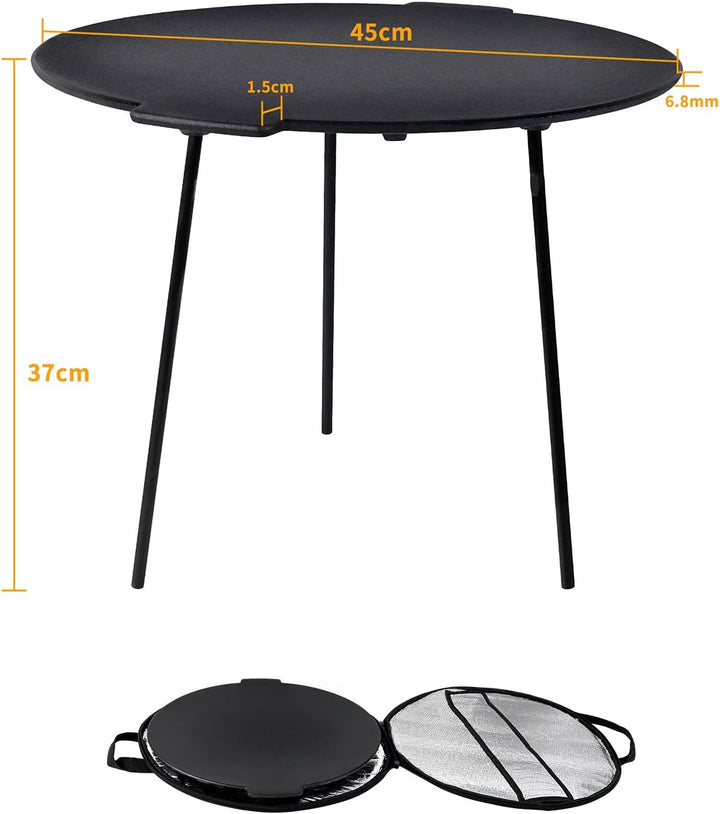 LZQ Gusseisengrillpfanne Rund Ø45cm, BBQ-Dreibein, Abnehmbare Grillplatte, Dutch Oven, Grillzubehör