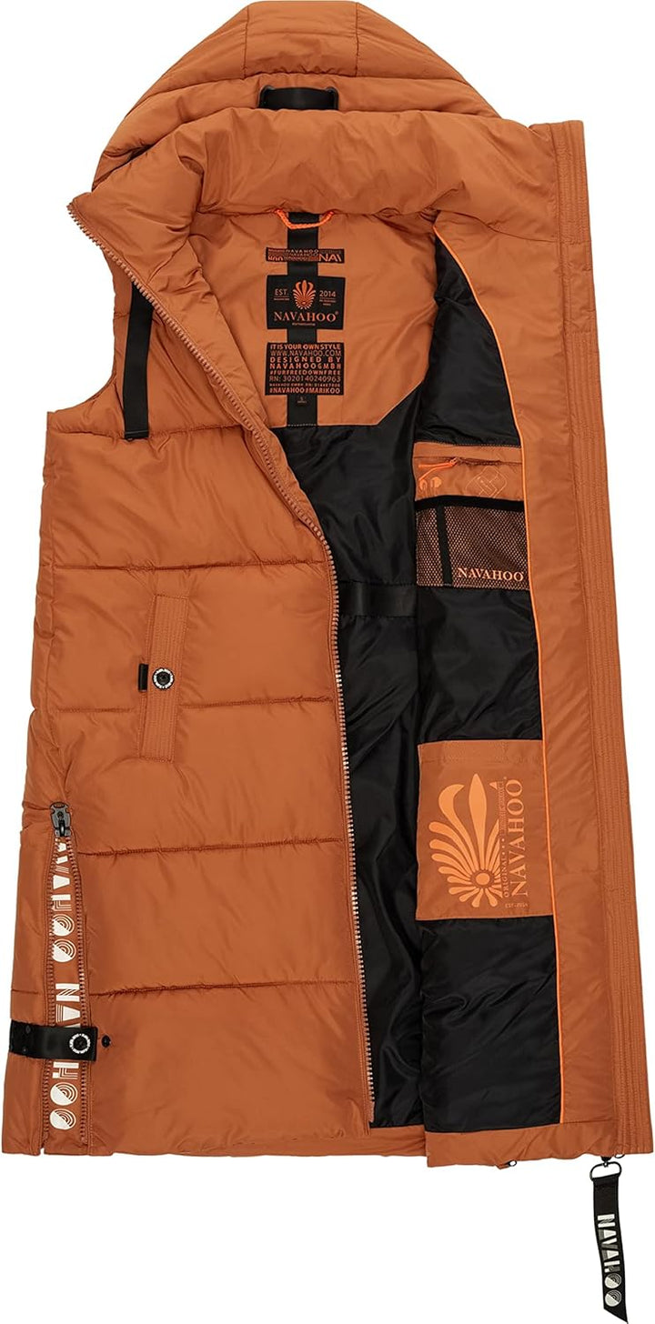 Navahoo Damen ärmellose Lange Outdoorweste warme Winterjacke Schnuffelchen XS-3XL, XS Rusty Cinnamon