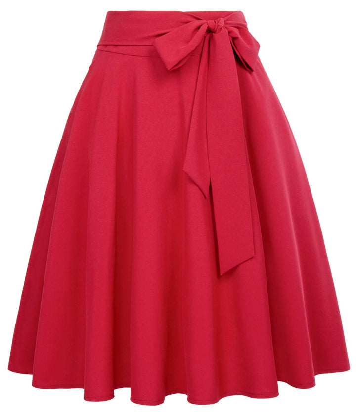 Belle Poque Damen Swing Rock 50s Retro Vintage Rockabilly Knielang Festliche Röck mit Gürtel Faltenr