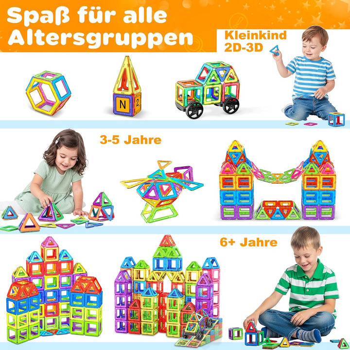 Magnetische Bausteine 136 Teile, Magnetspiel STEM Magnetbausteine, Montessori Spielzeug ab 3 Jahre,