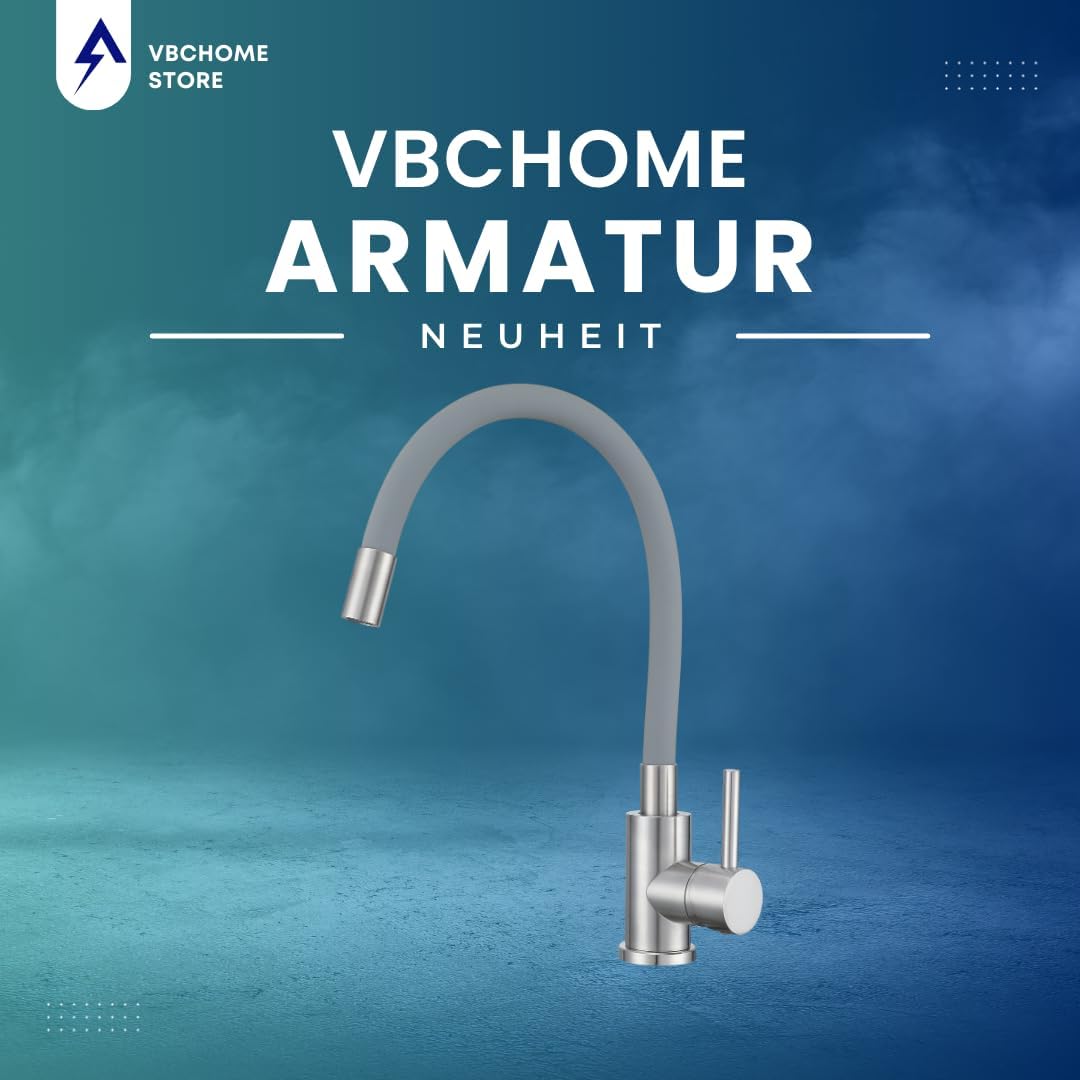 VBChome Küchenarmatur mit flexibler Grau Silikonbrause – Flexibler Wasserhahn mit Einhebelmischer fü