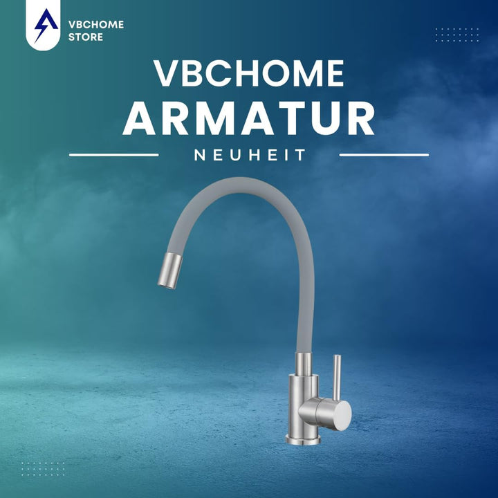 VBChome Küchenarmatur mit flexibler Grau Silikonbrause – Flexibler Wasserhahn mit Einhebelmischer fü