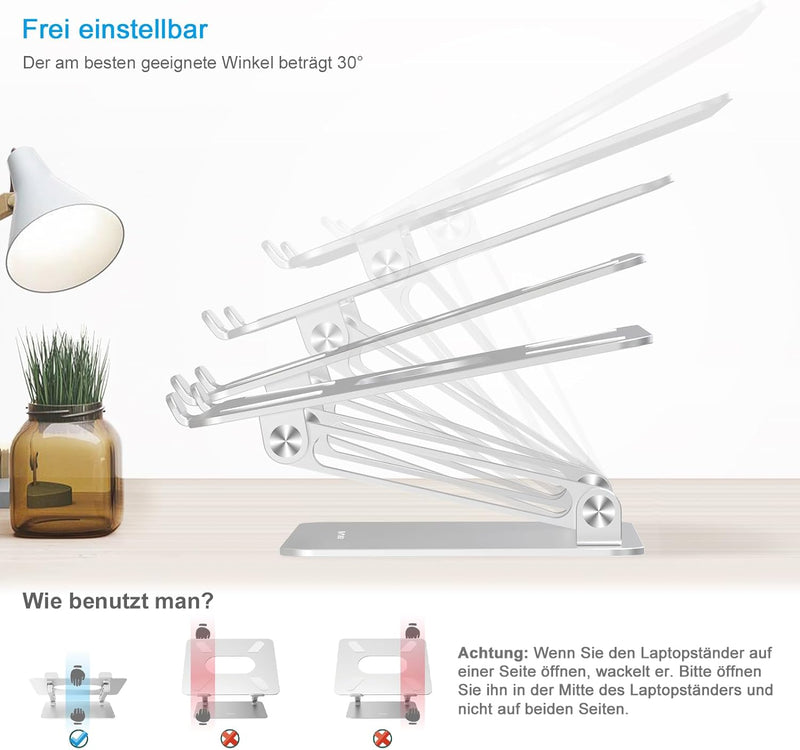BoYata Laptop Ständer, Aluminium Höhenverstellbarer Belüfteter Laptophalter, Notebook Stand Kompatib