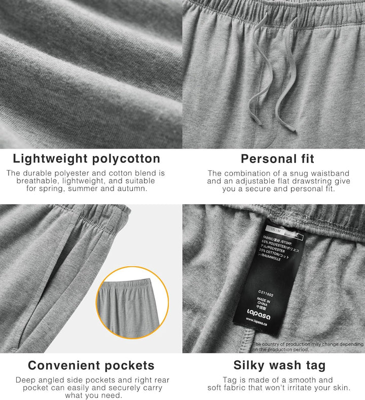 LAPASA Herren Pyjama Shorts mit Taschen, 2er Pack Pyjamahose Schlafshorts Baumwolle Kurze Schlafanzu