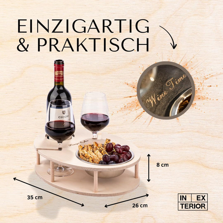 INEXTERIOR – Couchbar WeinBar handgefertigt aus Holz Naturfarben mit Wunschgravur – Runde Snack Box