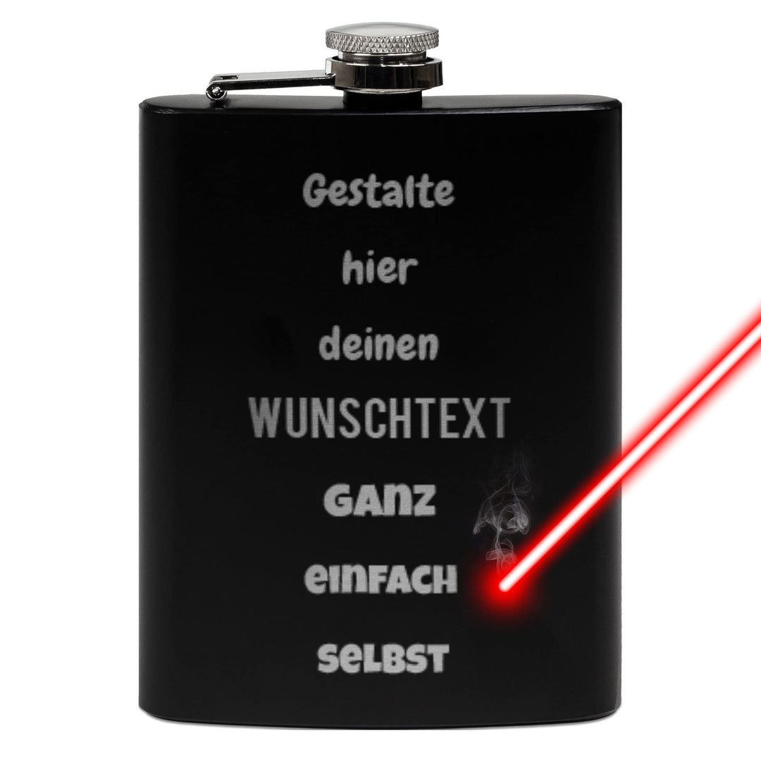 Flachmann mit Gravur aus Edelstahl selbst gestalten - mit Wunschtext gravieren - Geschenkidee für Fr
