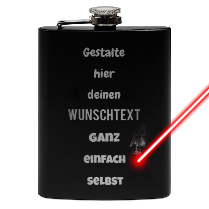 Flachmann mit Gravur aus Edelstahl selbst gestalten - mit Wunschtext gravieren - Geschenkidee für Fr