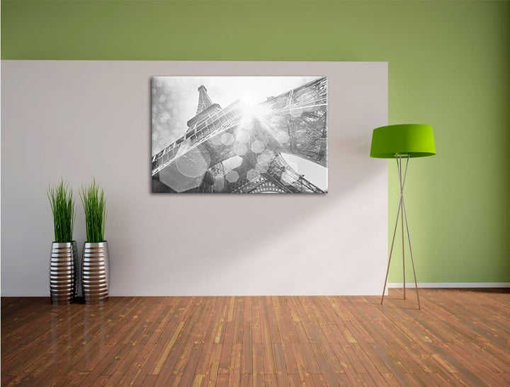 Pixxprint Eiffelturm im Sonnenschein als Leinwandbild | Grösse: 100x70 cm | Wandbild| Kunstdruck | f