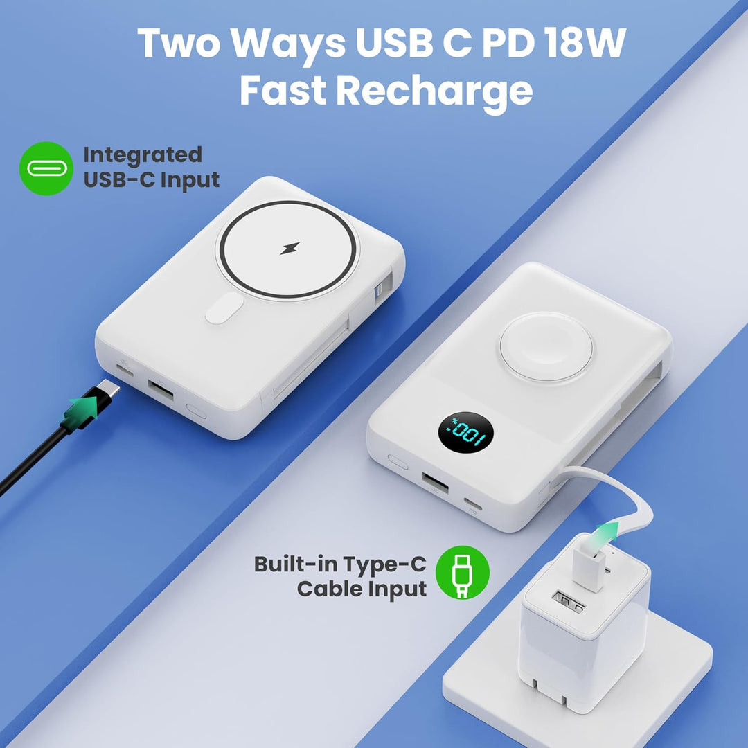 Magnetische Power Bank mit Ladekabel für MagSafe, 10800mAh Wireless PowerBank mit i-Watch Ladegerät,