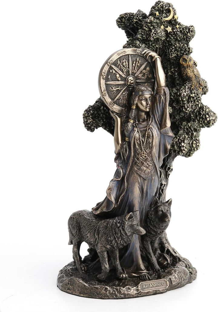 Veronese Design Statue Arianrhod Die Göttin des Schicksals, Kaltguss, Kunstharz, Antik-Bronze, 24 cm
