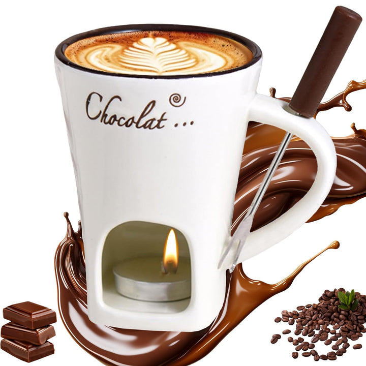 Schokoladen Fondue Becher Set, 130ml Keramik Schokoladenfondue Tasse, Schokoladen-Hot-Pot-Schmelzbec