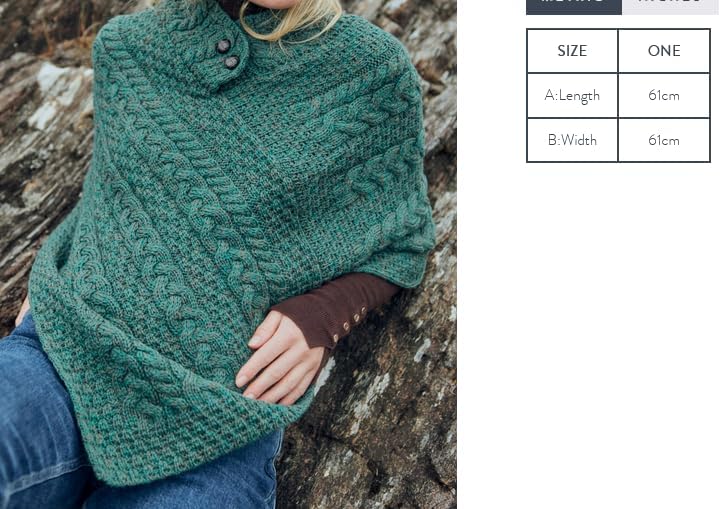 Irischer Aran Poncho Strickponcho Umhang Wollponcho aus 100% Merinowolle für Damen Einheitsgrösse Co