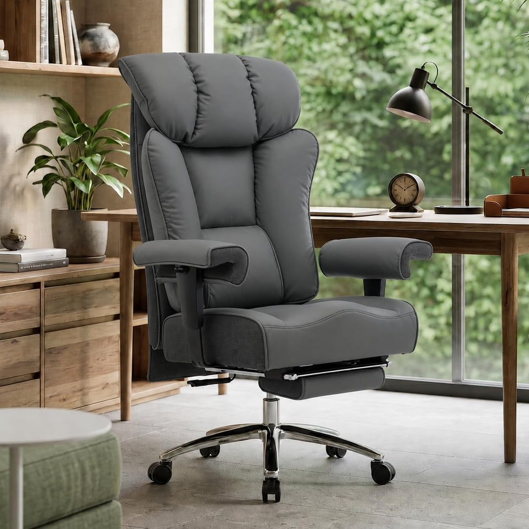 Efomao Bürostuhl, Executivesessel PU-Leder mit Integrierter Lendenwirbelstütze, Ergonomischer Chefse