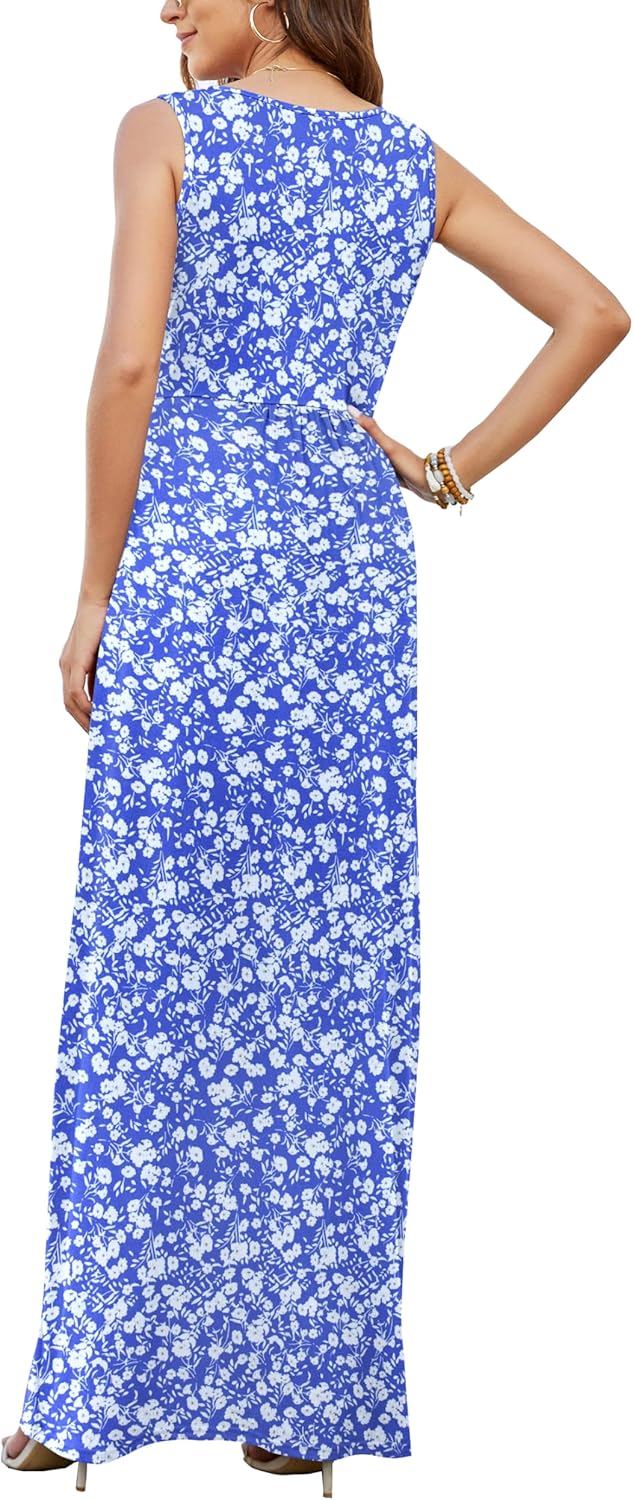 AUSELILY Sommerkleid Damen Lang ärmellos Maxikleider Wickelkleid Sommer Kleid Elegant Tiefem V-Aussc