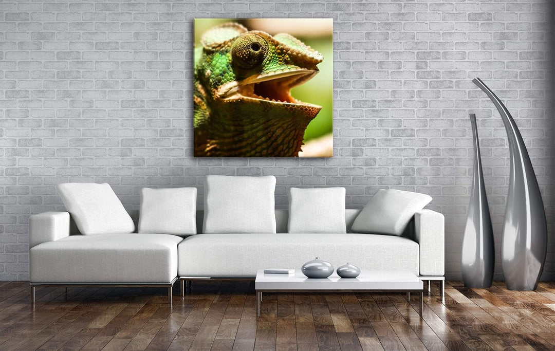 deyoli lustiges Chamäleon Format: 60x60 als Leinwand, Motiv fertig gerahmt auf Echtholzrahmen, Hochw