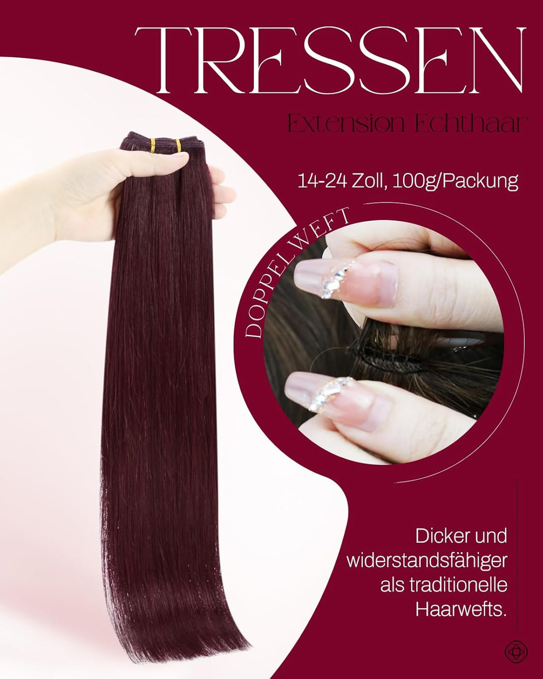 Moresoo Extensions Echthaar Tressen zum Einnähen 50 cm Haartressen Echthaar zum Einnähen 
