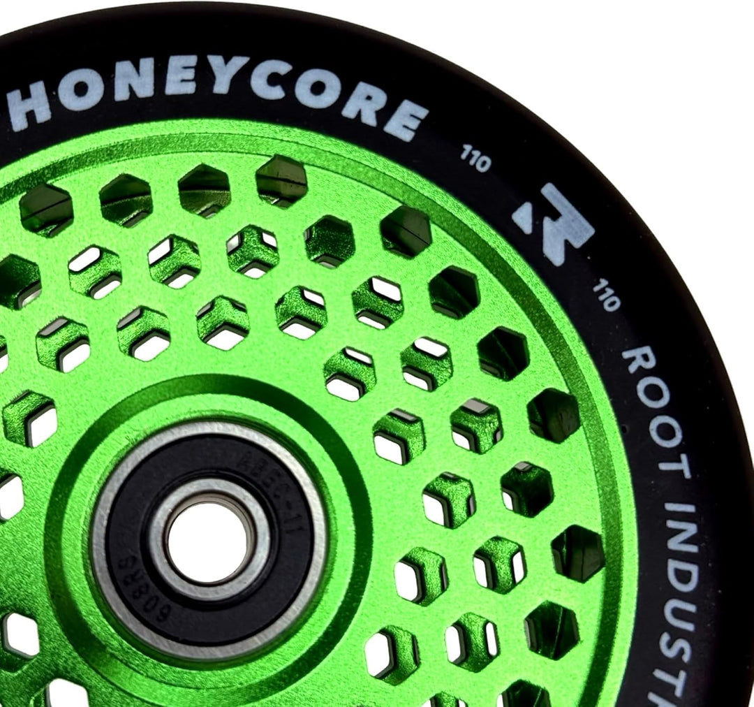 Root Industrie Air Honeycore 110mm Stunt-Scooter Rolle + Fantic26 Sticker (Grün/Pu Schwarz) Grün / P