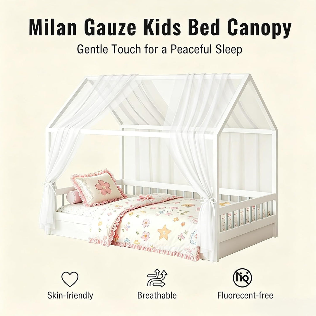 MeYuxg Hausbett Himmel Set, 2 Stück Betthimmel Hausbett für Hausbett Deko, 150x350CM Bio-Baumwolle H