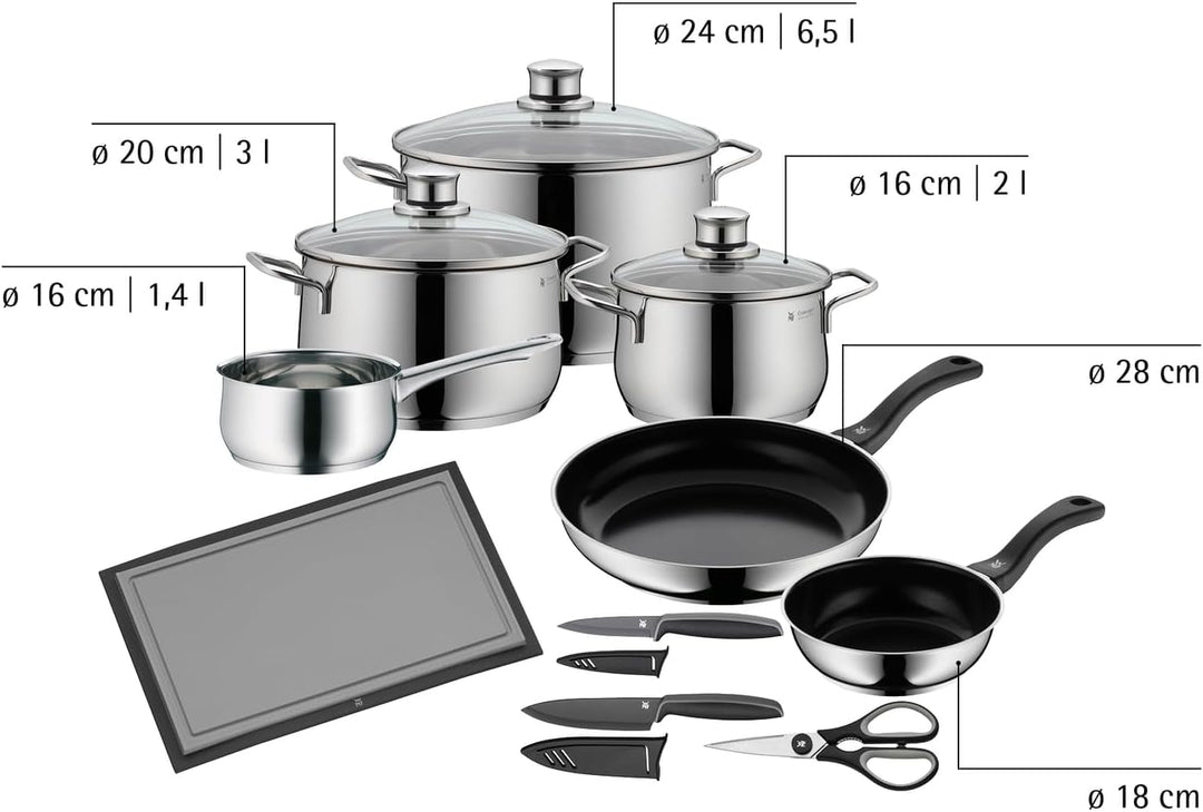 WMF Diadem Plus Topfset Induktion 10-teilig, Kochtopf Set mit Glasdeckel, Cromargan Edelstahl polier