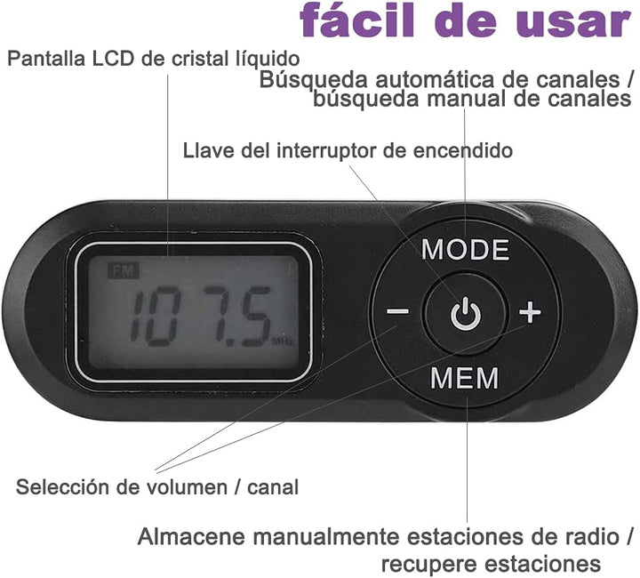 Mini Radio Tragbare FM mit digitaler LCD-Digitalanzeige, Kopfhörer, Pocket-Walkman-Radio mit Voreins