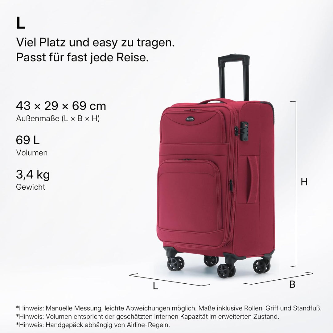 Stoffkoffer erweiterbar mit Frontfächern,15% Extra-Volumen, TSA-Schloss, 360° Doppelrollen & verdeck