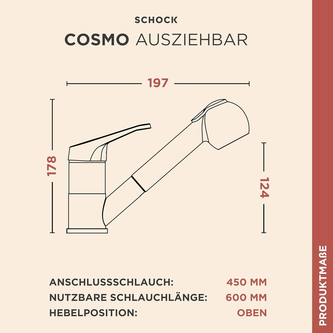 Schock 525122GNE Küchenarmatur Cosmo Nero – Schwarze Hochdruck Armatur mit ausziehbarer Schlauchbrau