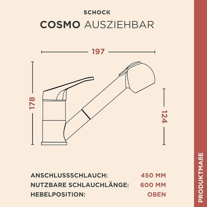 Schock 525122GNE Küchenarmatur Cosmo Nero – Schwarze Hochdruck Armatur mit ausziehbarer Schlauchbrau