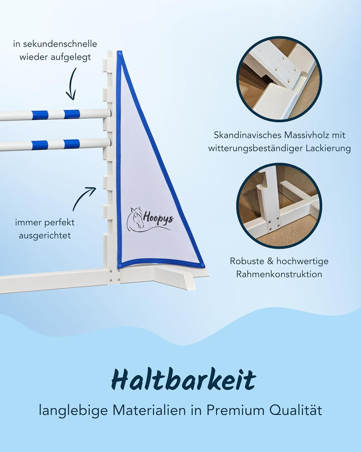 Hobby Horse Hindernis aus Holz - blau - mit zwei Sprung Stangen - Steckenpferd Spielzeug für den Gar