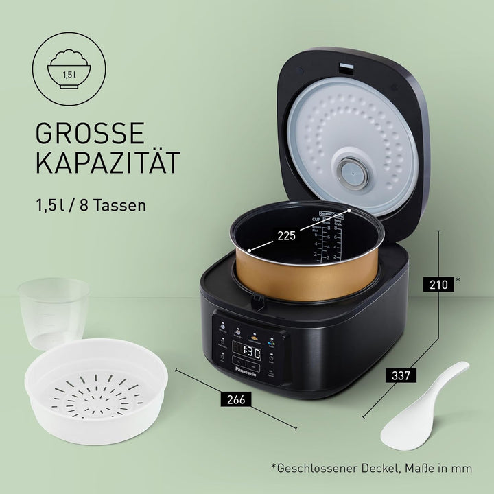 Panasonic SR-DA152KXE Automatischer Reiskocher mit Dampfgarer, Fuzzy-Logik, Wasserverhältnisanzeige,