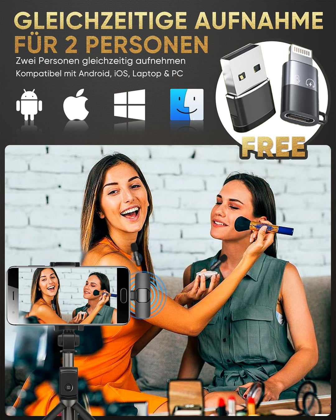 Lavalier Mikrofon Kabellos kompatibel mit iPhone/iPad/Android-Handy/Laptop, Plug-Play Wireless Anste