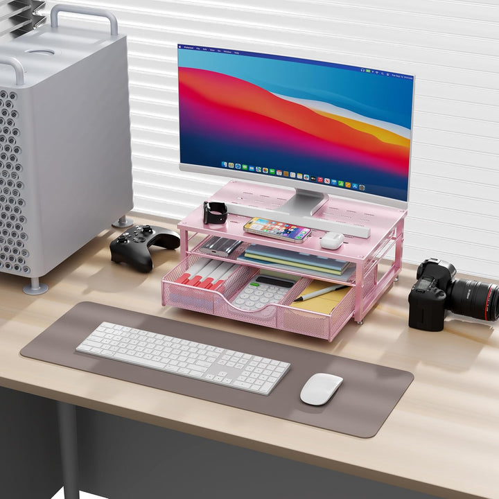Computer-Monitorständer, Schreibtisch-Organizer mit Schublade, Schreibtischzubehör & Desktop-Aufbewa