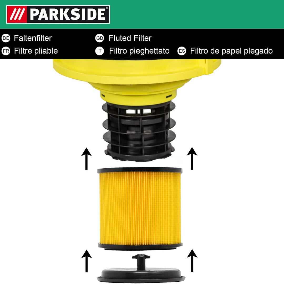Original Parkside Faltenfilter mit Bajonett Deckel für Nass Trocken Sauger PNTS 1300 C3 IAN 102791,