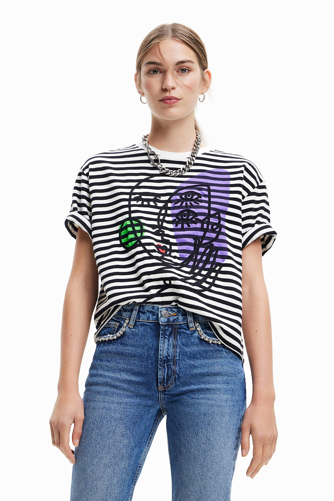 Desigual Damen T-Shirt L Schwarz, L Schwarz