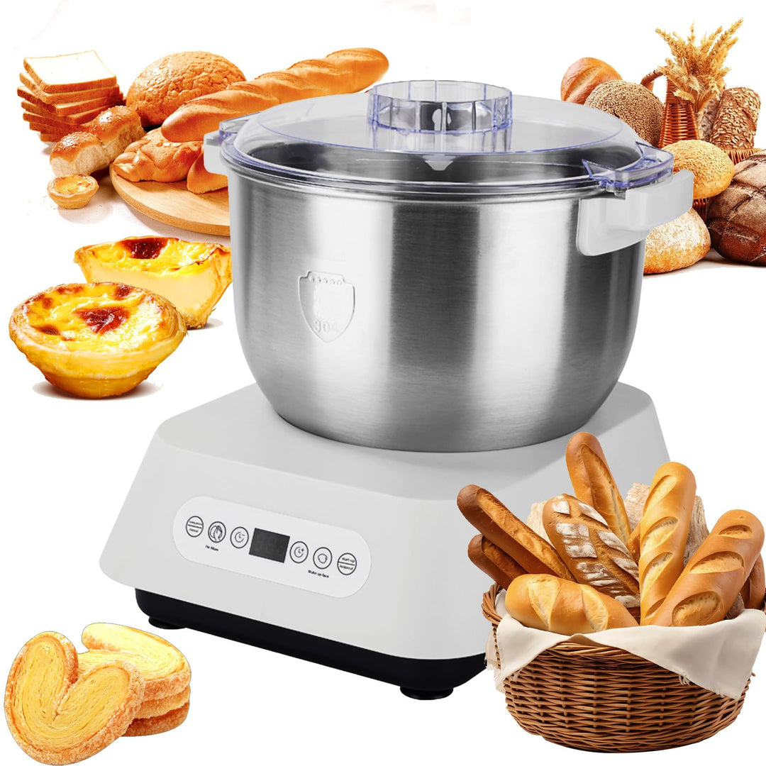 Edelstahl Teigmehl Mixer, 7L Teigknetmaschine mit Fermentierungsfunktion, Edelstahl Teigmaschine mit