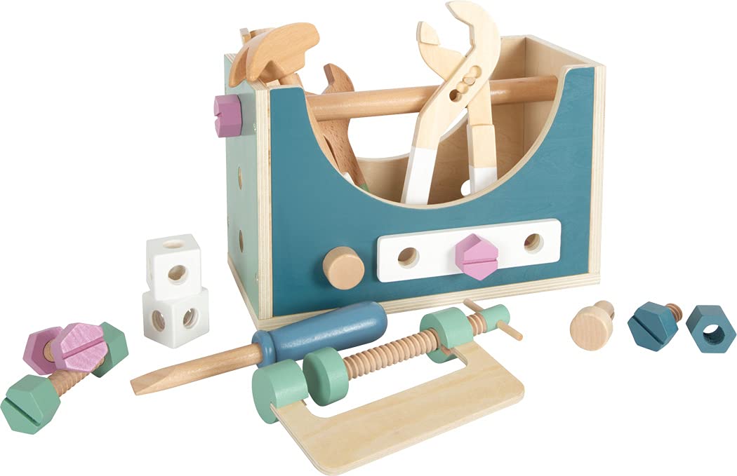 small foot Werkzeugkasten 2 in 1 "Nordic", Rollenspielzeug ab 3 Jahren, mit Kinderwerkzeugen aus Hol