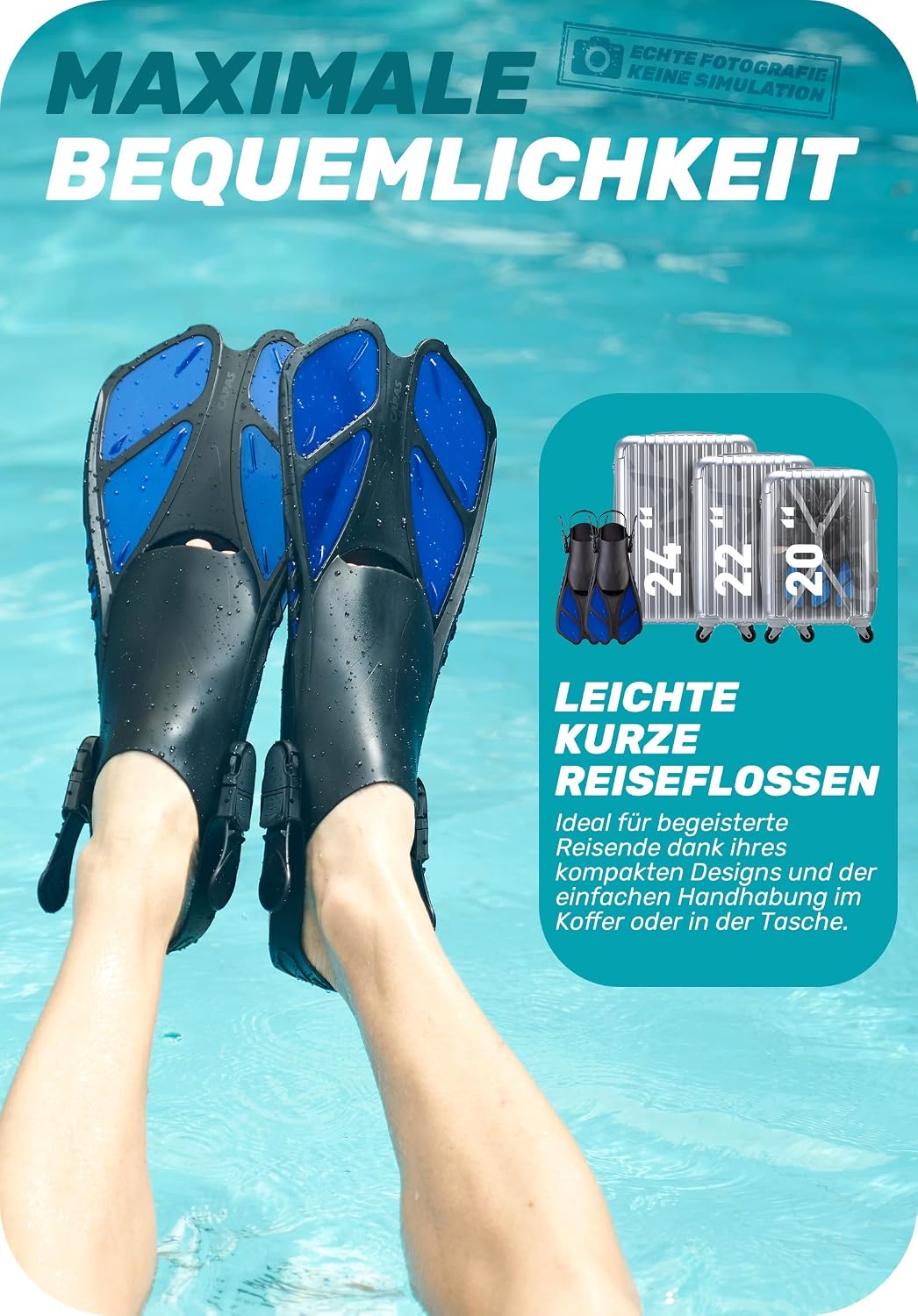 CAPAS Schnorchelflossen, Schwimmflossen Reisegrösse Kurz Einstellbar zum Schnorcheln Tauchen Erwachs